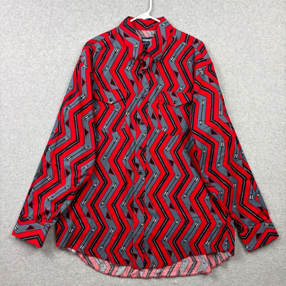 Vintage Wrangler Brushpopper Cowboy Cut Shirt Mens 17.5 35 XL Aztec Arrow USA